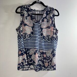 Cabi Paisley Peplum Tank Top Ruffle Sleeveless Blouse Size Small